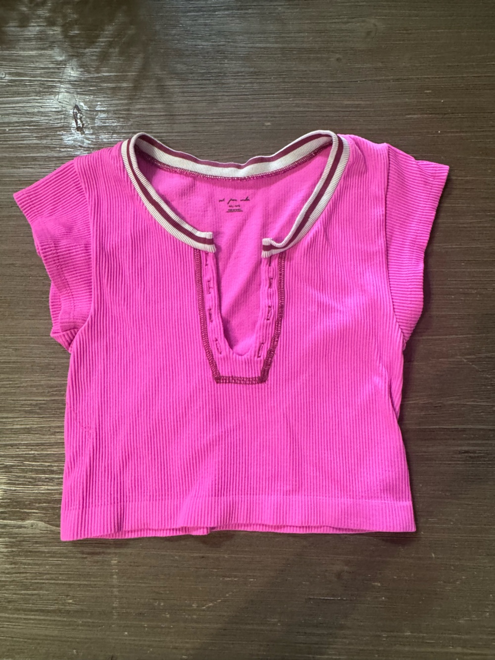 Urban Outfitters Pink Ribbed Crop Top with Contrasting Trim